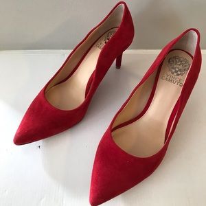 Vince Camuto Red suede pumps.